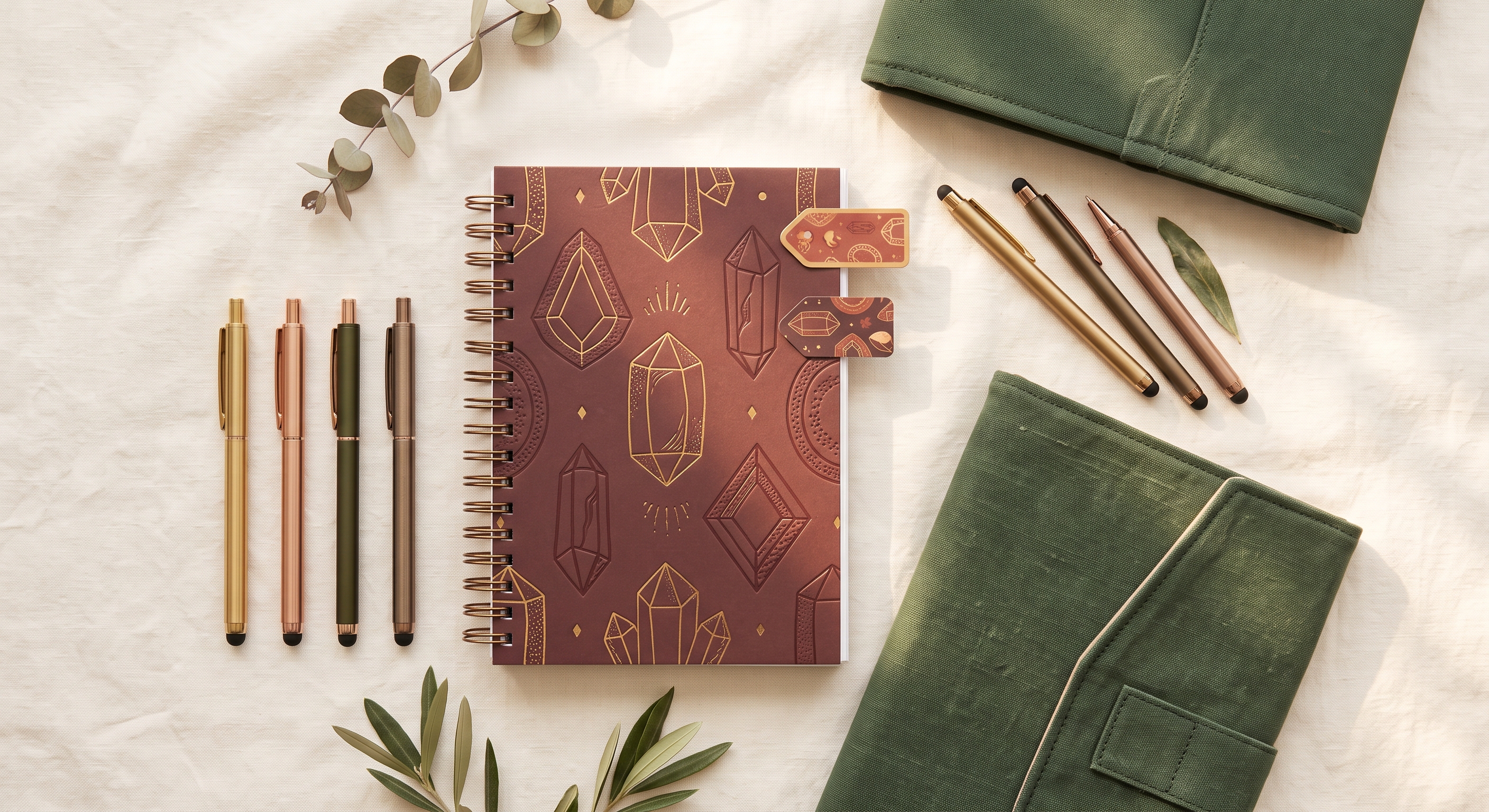 Spiritual Gems meeting notebook with stylus pens and bookmark